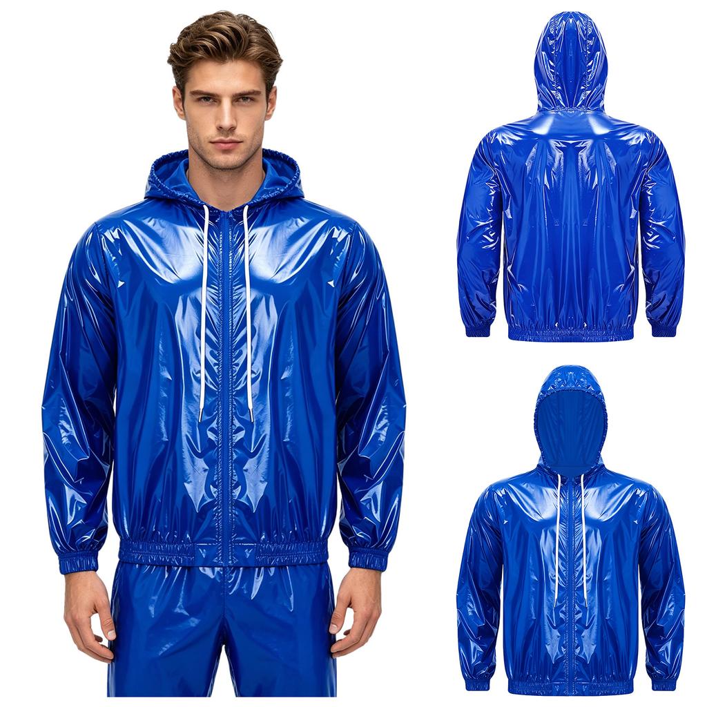 S-3XL Men Waterproof Hooded Jacket Long Sleeve Front Zip Up Drawstring Raincoat Windbreaker for Hiking Fishing Biking Outdoor