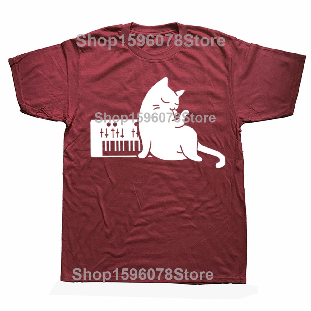 Funny Synthesizer Cat Essential Graphic Tshirts Men Womens Fashion Casual Tshirt 100 Cotton Loose Oversized T Shirt