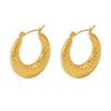 Qiong Yao 18k Gold-Plated Stainless Steel U-Shaped Earrings with Square Pattern - Elegant European & American Light Luxury Design