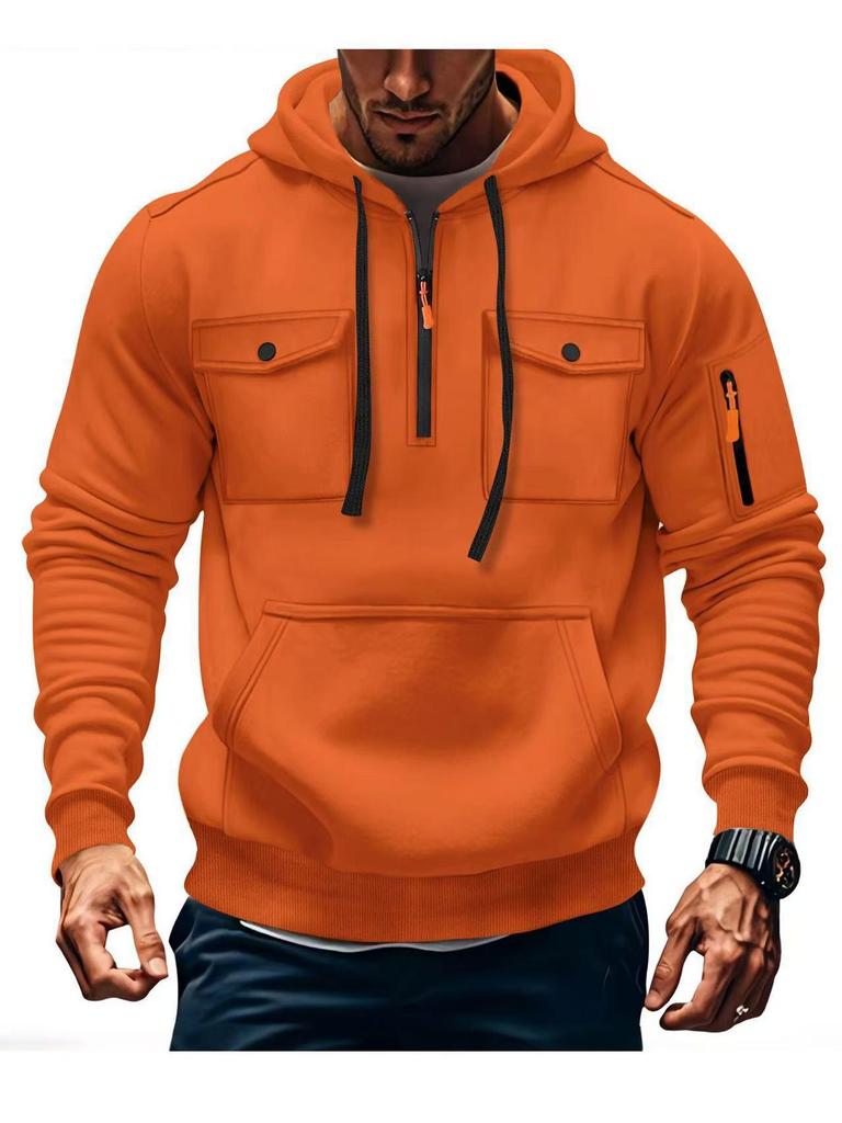 Men's Multi-Pocket Fleece Lined Hoodie Jacket - Casual and Versatile for Autumn/Winter