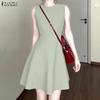 ZANZEA Women Casual Round Neck Summer Sleeveless Dress