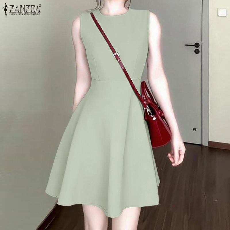 ZANZEA Women Casual Round Neck Summer Sleeveless Dress