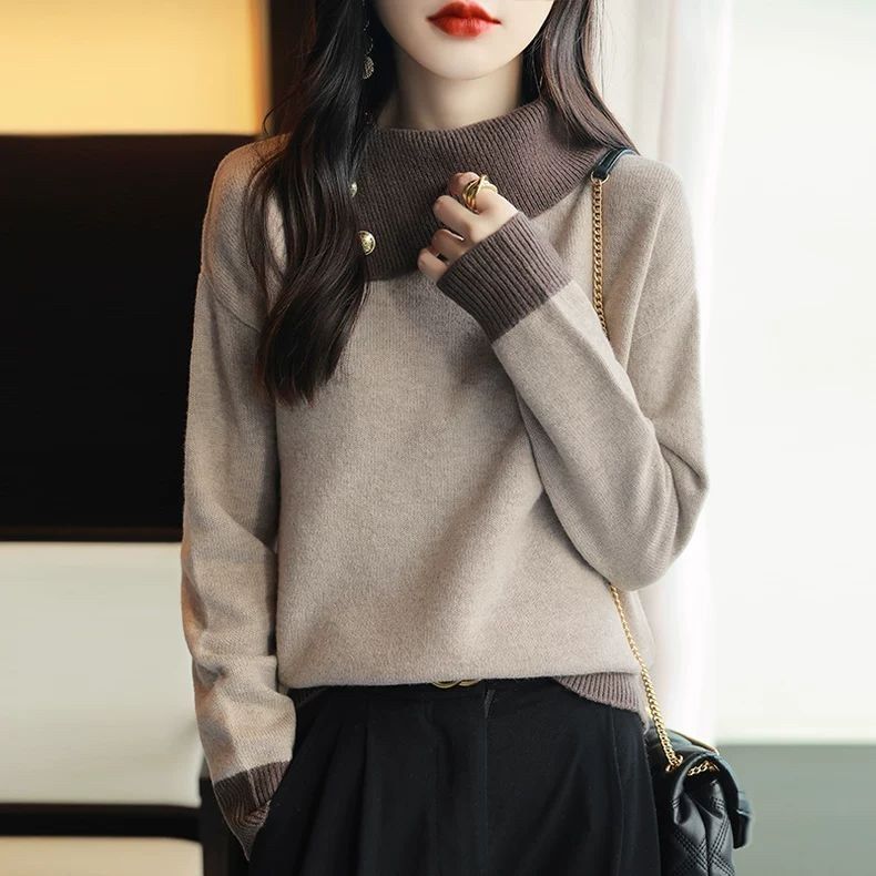 

Толстый верхний воротник вязаный свитер женский свитер свободный внешний свитер 2XL верблюд