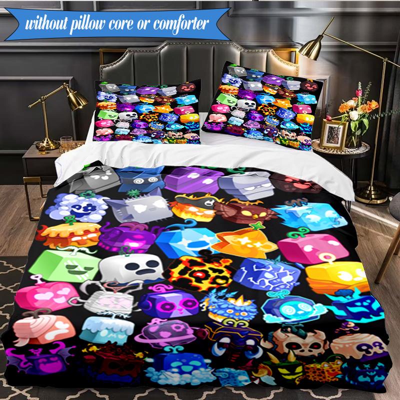 Colorful Cube Creatures 3pcs K-pop Music Group Bedding set,Ideal for Bedroom, Dormitory,Including Duvet Cover And 2pcs Pillowcases,Fan Gifts