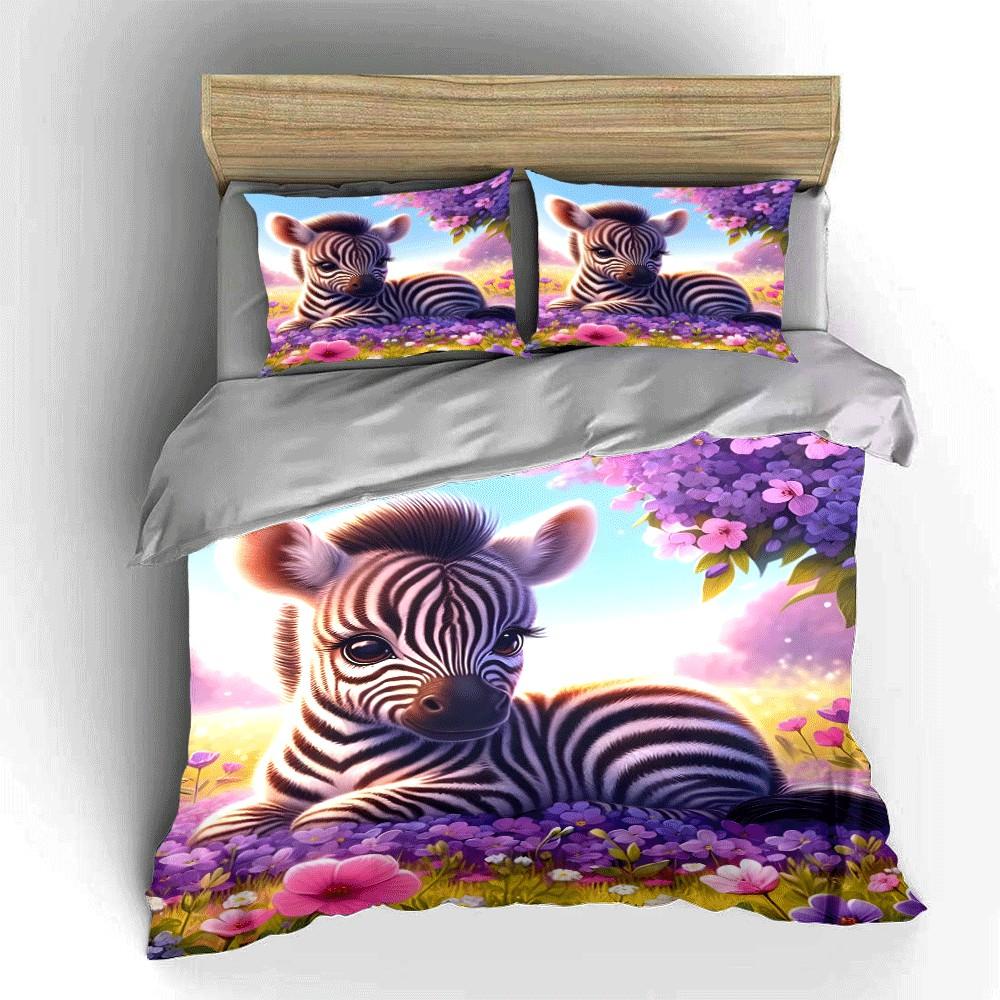 Zebra-Themed Trio for Nursery Decor Exquisite Three-piece Bedding Set Gift for Kids and Adults