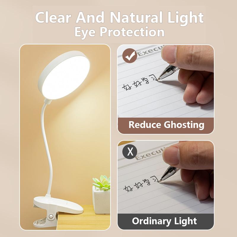 LED Office Bright Lamp 3Level Warm Cool White Flexible Easy Clip Rechargeable Light Student Study Read Night Reading Lamp in Bed