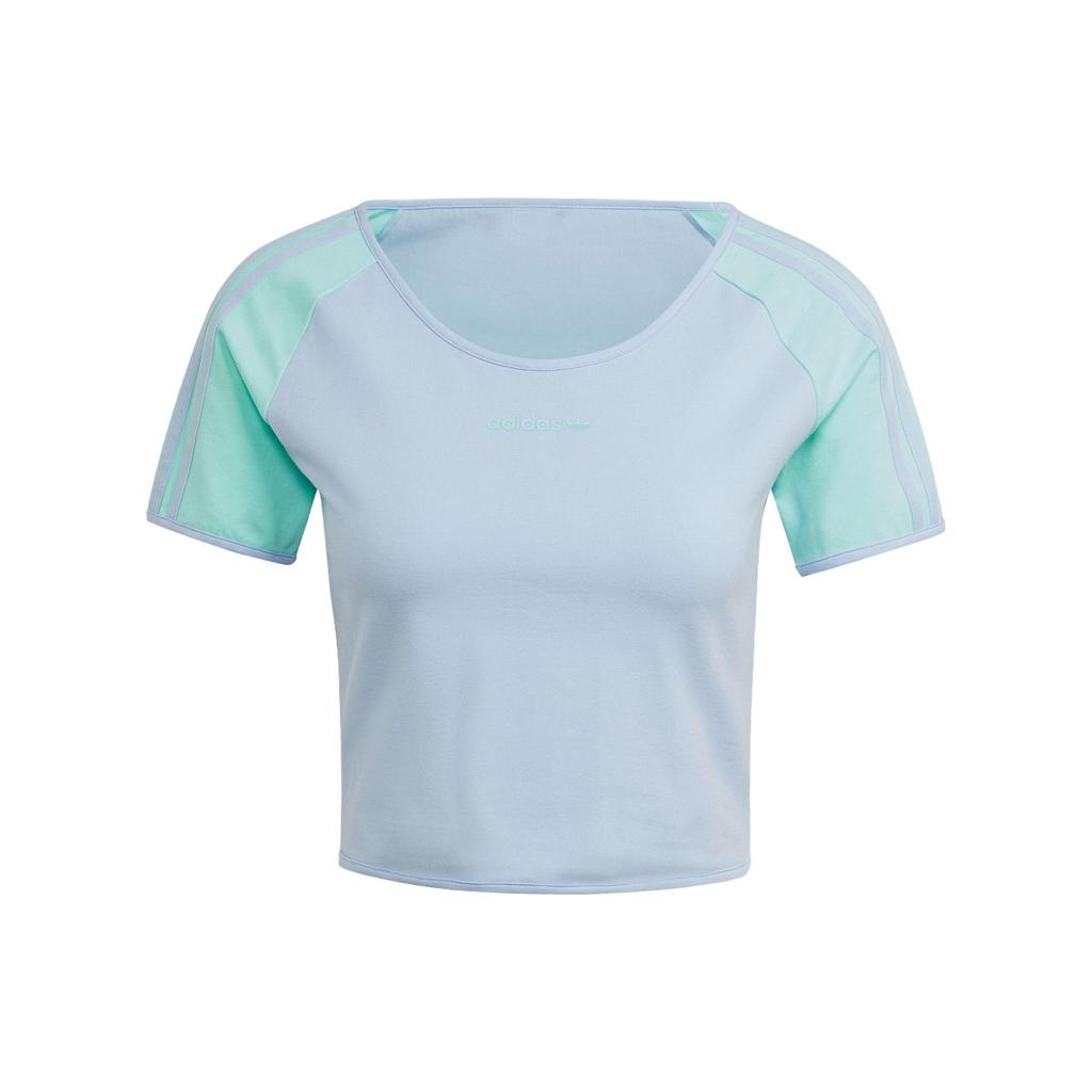 Adidas Originals Trefoil Short Tee With Logo Letter Print and Color Block Women Tops Light-Pink Blue IT8154