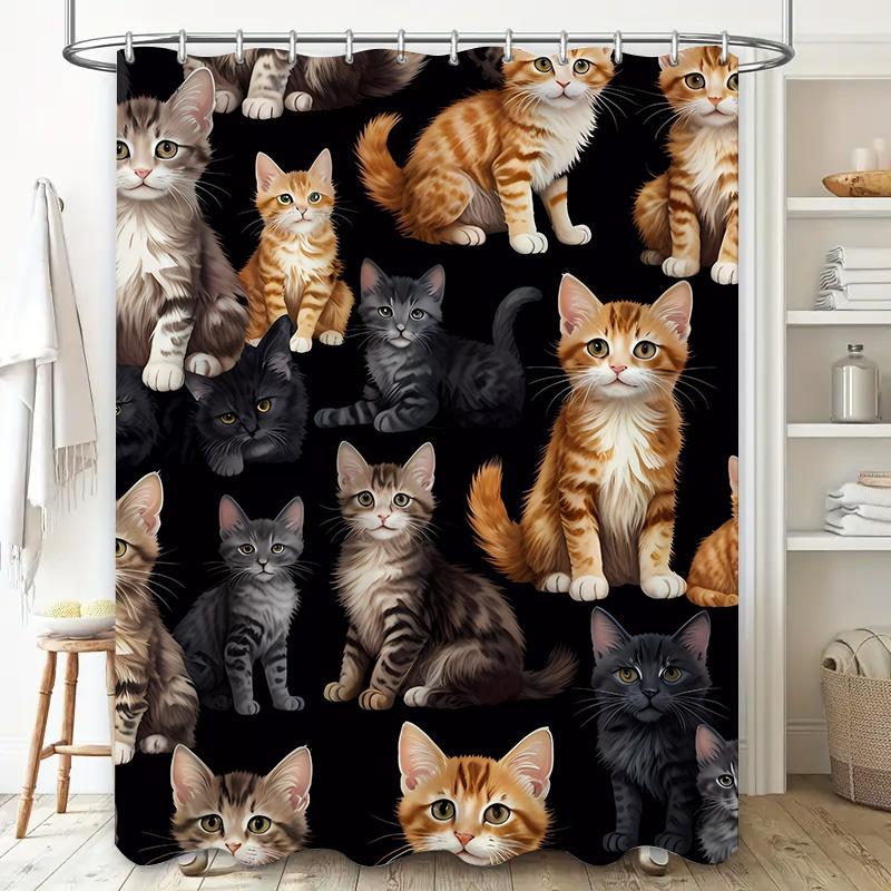 Adorable Cats Shower Curtain Premium Fabric Waterproof Printed Home Decor Bath Rug Set Multiple Size Options Available for Bathr