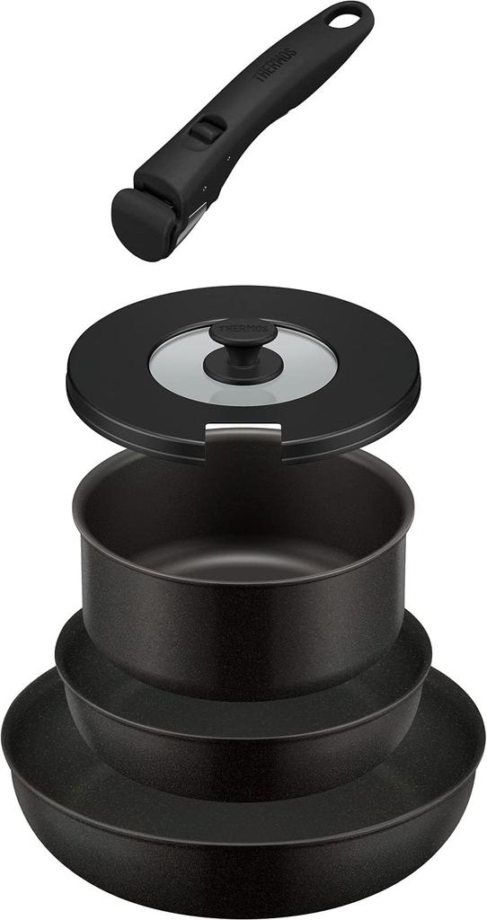 Thermos Durable Series 5-Piece Frying Pan Set with Detachable Handles, AB, Induction Compatible, Black, KSA-5B BK