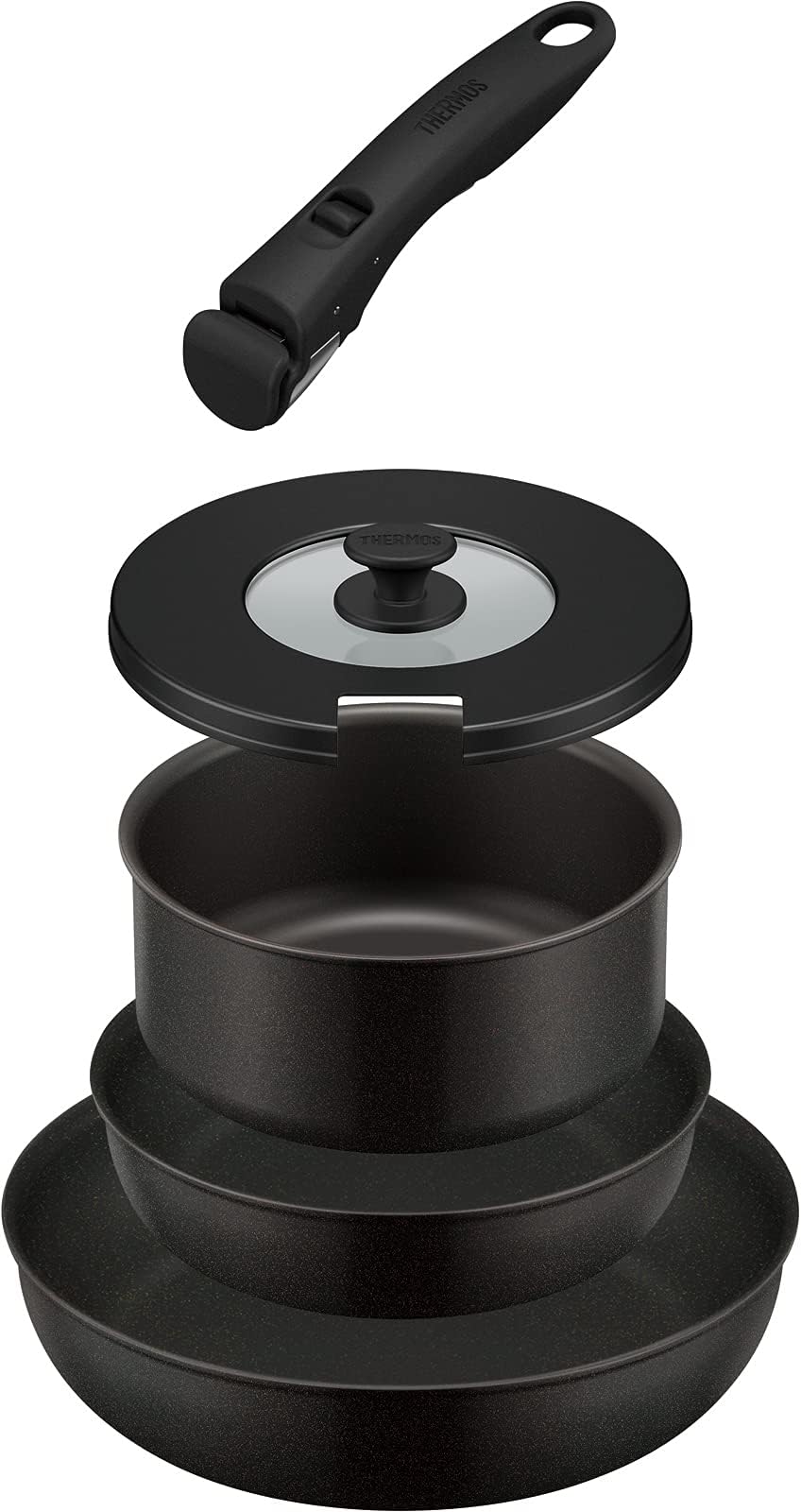 

Thermos Durable Series 5-Piece Frying Pan Set with Detachable Handles, AB, Induction Compatible, Black, KSA-5B BK