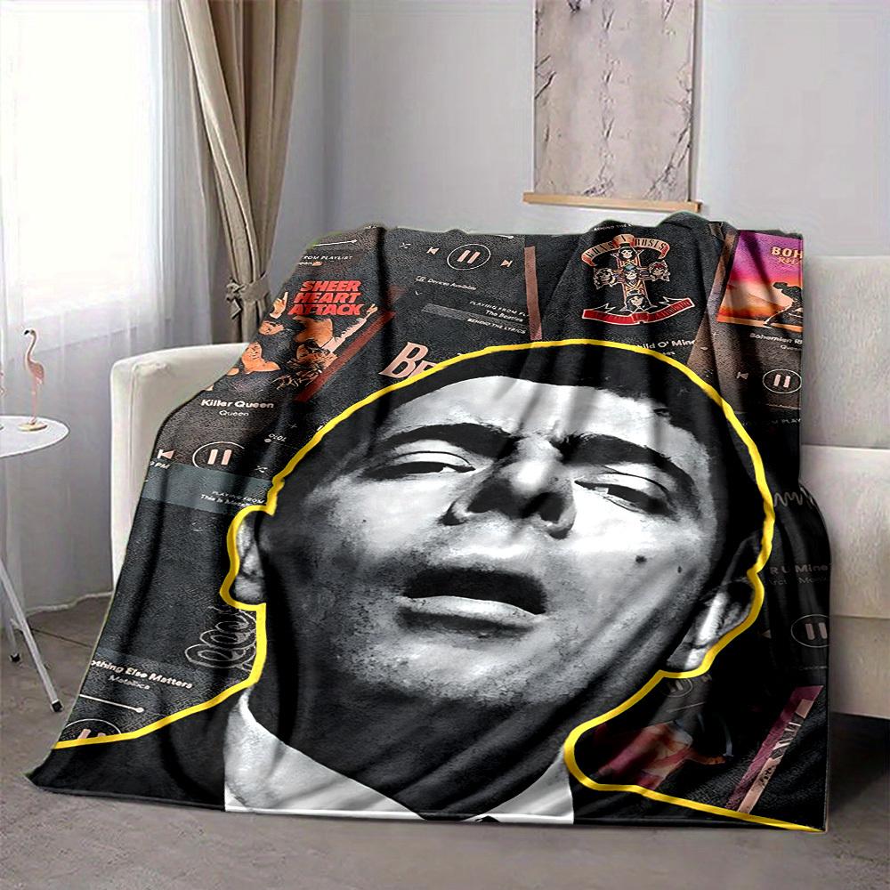 1pc Music Fan Flannel Throw Blanket HD Printed Lightweight Soft Warm All Season Blanket for Sofa, Bed, Travel, Camping Machine Washable