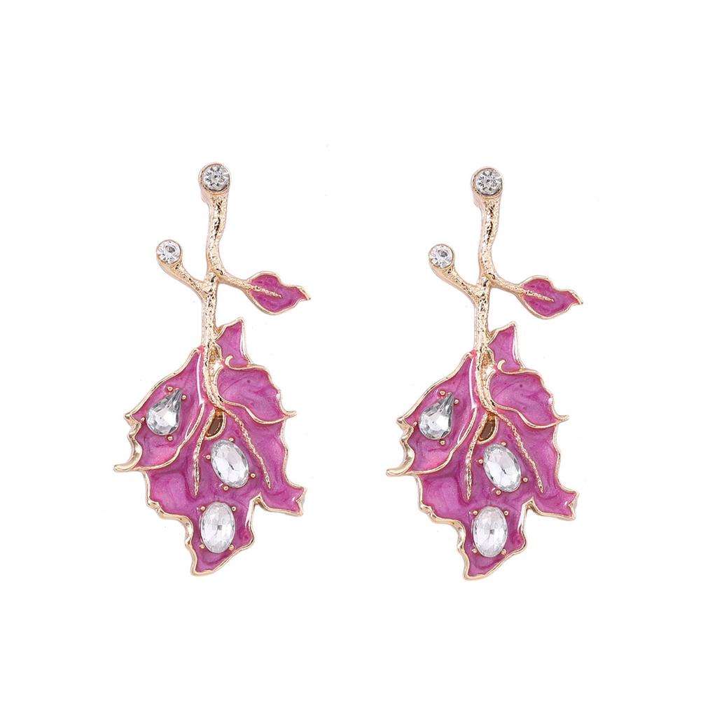 Retro Niche Design Drip Oil Inlaid Zircon Unique Leaf Stud Earrings, Exquisite Trend Temperament Women's Earrings