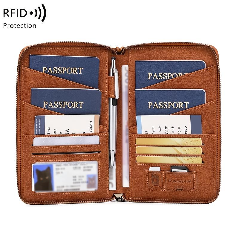 Rfid Shielded Multi Function Passport Holder Vertical Card Wallet Travel Organizer For Cash Cards Id Document Daily Outdoor Use