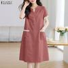 Women Casual V-Neck Lace Splice Short Sleeve Loose Dress