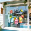 Hello Summer Window Clings Hawaiian Tropical Theme Static PVC Glass Sticker for Beach Pool Party Home Glass Doors Windows