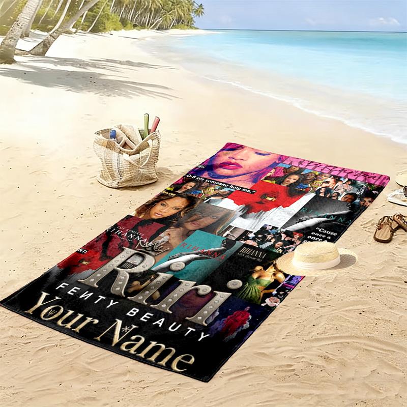 Name Custom Rihanna Savage Print Beach Towel, Large Soft Quick Dry Towel for Beach Camping Swimming