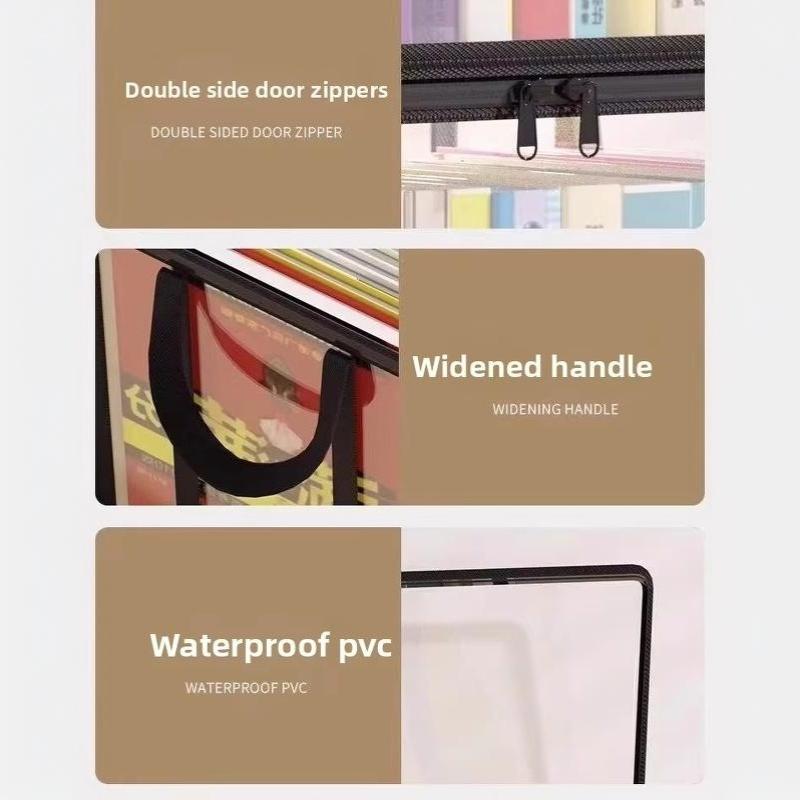 Space Saving Clear Transparent Book Storage Organizer with Sturdy Zipper Comfortable Handles for Bedroom Closet Storage