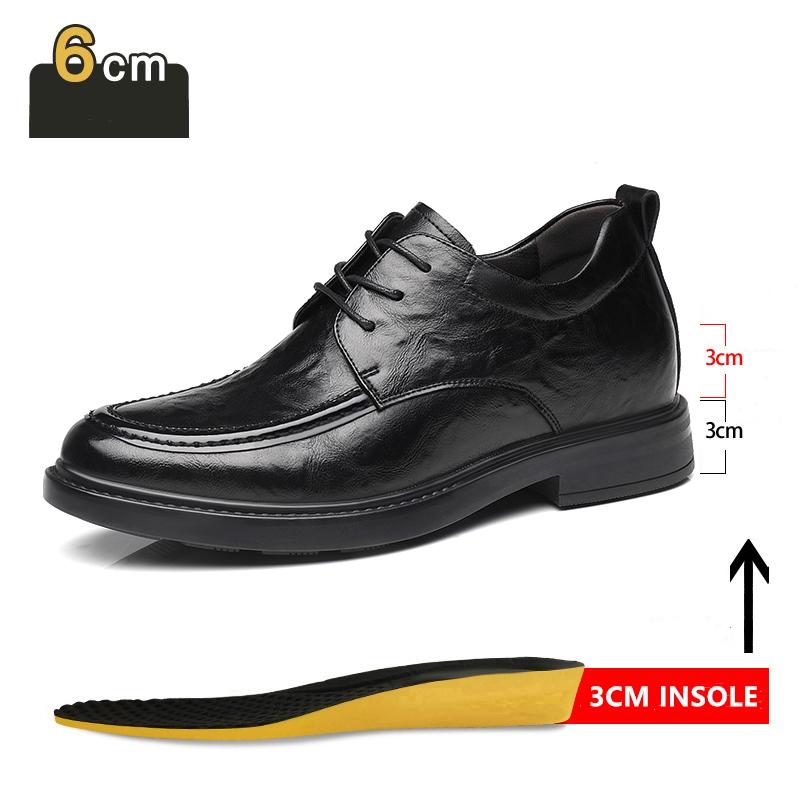 New Men Lace Up Dress Shoes Increase 8cm Cow Leather Breathable Invisible Heightening Shoes Business Casual Soft Men Derby Shoes