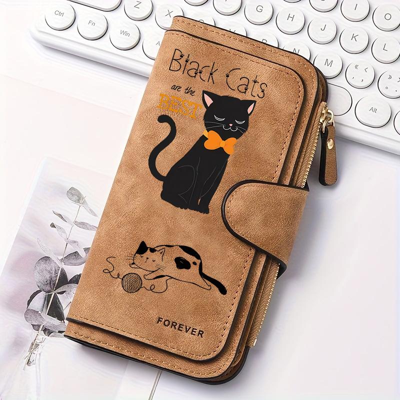 Portafoglio Lungo da Donna a Strisce Nere con Gatto Portamonete Multifunzionale con Bottone a Pressione Regalo Ideale per Amanti dei Gatti Uso Quotidiano Regali per Festival Attività all'Aperto
