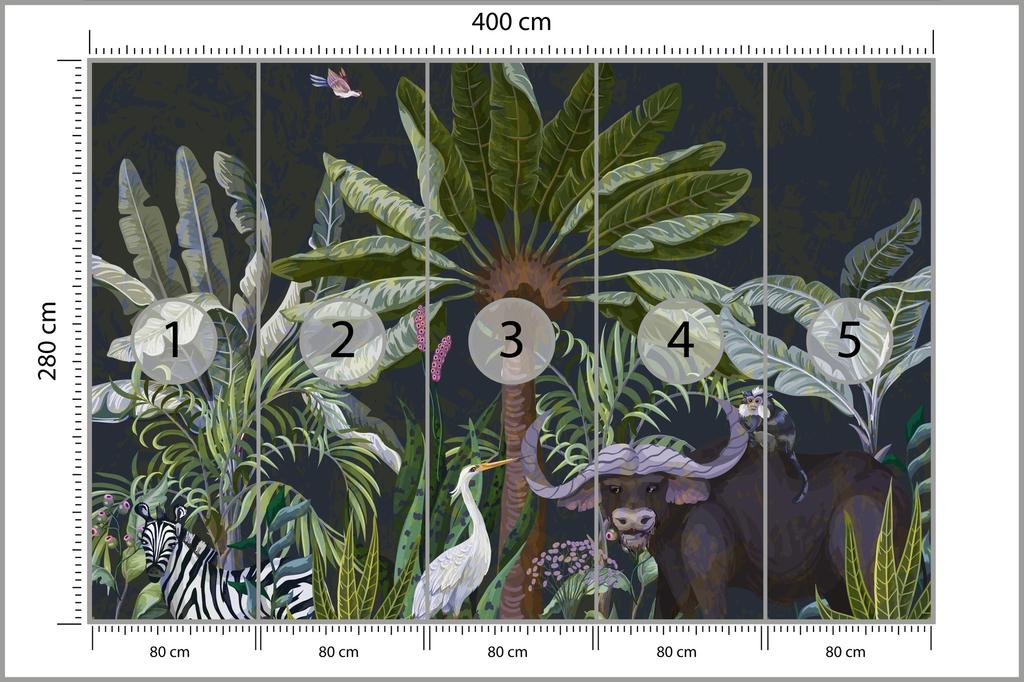 Photomural Animals Amidst Palm Trees And Plants Self-Adhesive Mural 400x280