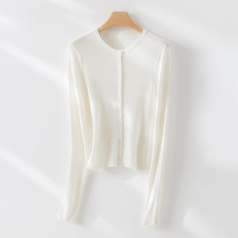 Skinny Round Neck Slim-fit Knitted Cardigan Women's Early Autumn Thin Thin Pit Strip Inner Bottoming Shirt Top