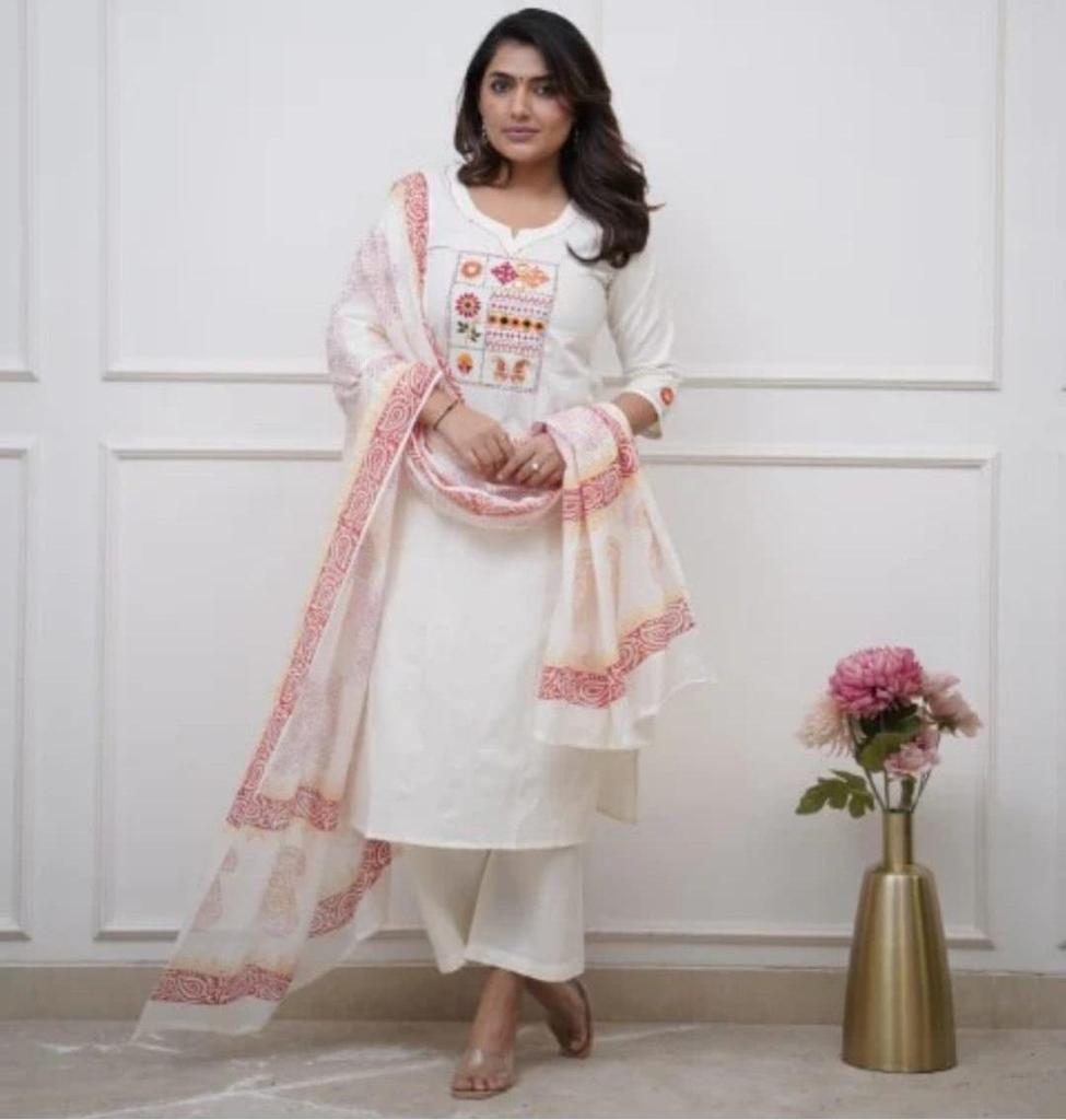 Women Designer Party Wear Salwar Suit Indian Bollywood Cotton Top Tunic Kurti Pant Dupatta Set