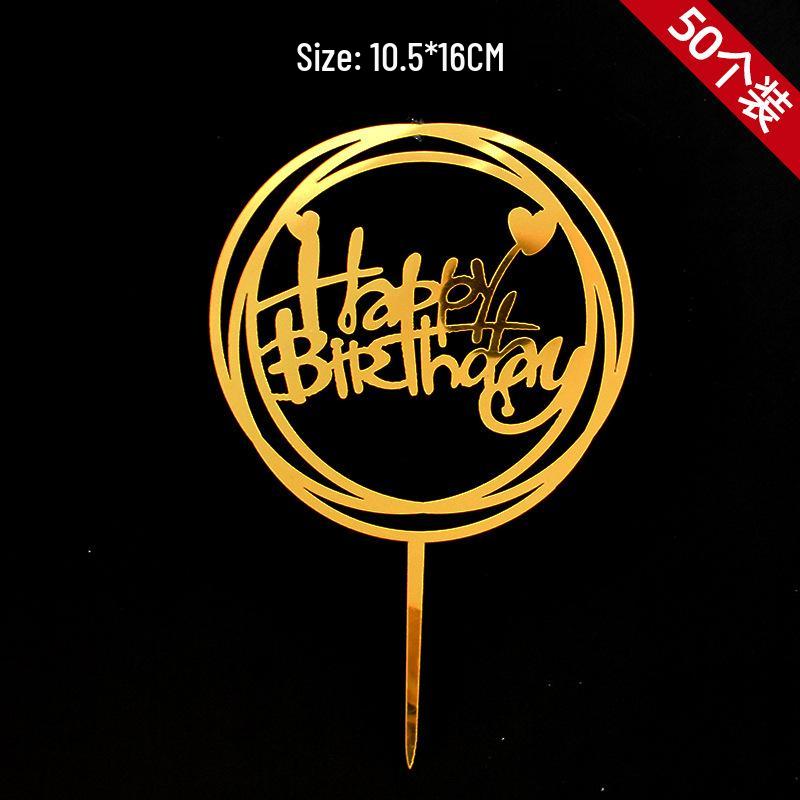 50-Piece Happy Birthday Acrylic Cake Decoration Inserts - Creative English Design for Prosperity, Health, and Longevity