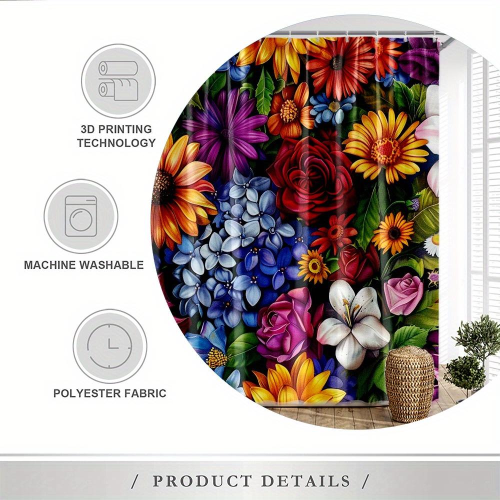 Vibrant Floral Shower Curtain - Waterproof, Mildew-Resistant With Sunflower And Rose Design For Lively, Colorful Bathroom Decor