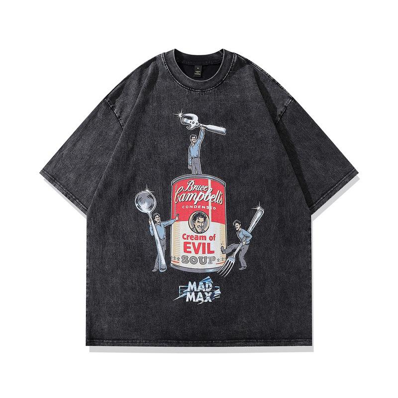 Guochao Gewaschenes Altes Animations-T-Shirt Kurzarm Herren und Damen Amerikanischer Retro Street Hip-Hop Trendiges Paar Halbarm