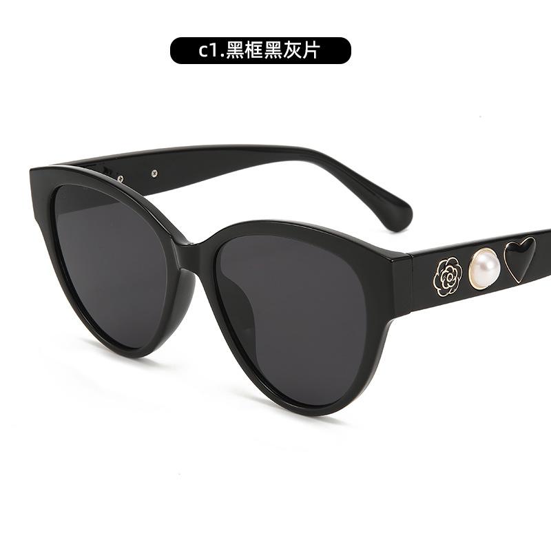 Year Retro High-End Cat Eye Sunglasses Xiaoxiangfeng Camellia Pearl Sunglasses Trendy Glasses