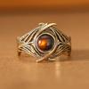 Retro distressed round artificial gemstone ring made of copper, women's jewelry ring suitable for formal occasions
