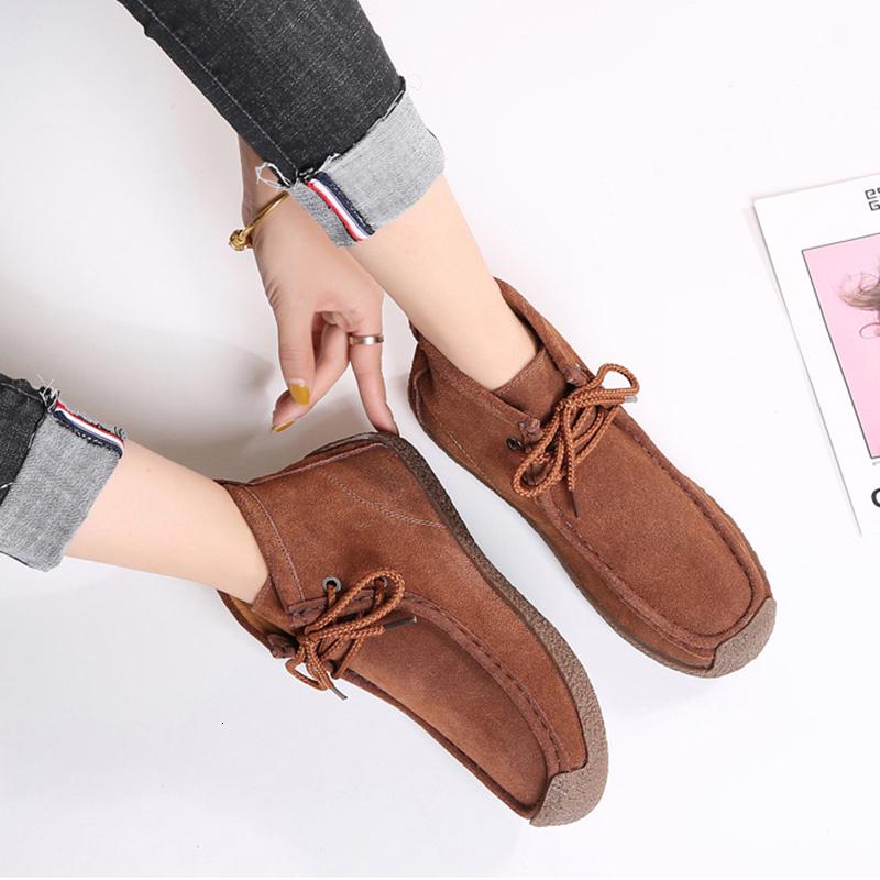 Women Cow Suede Leather Boots Warm Comfort Soft Flat Shoes Lace Up Ladies Martin Short Boots