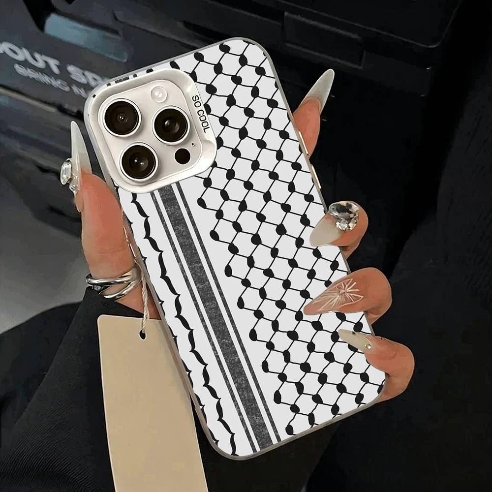 Palästinensische Keffiyeh Handyhülle Für iPhone 11 12 13 14 15 16 Pro Max Plus Weiß Silber Handyhülle