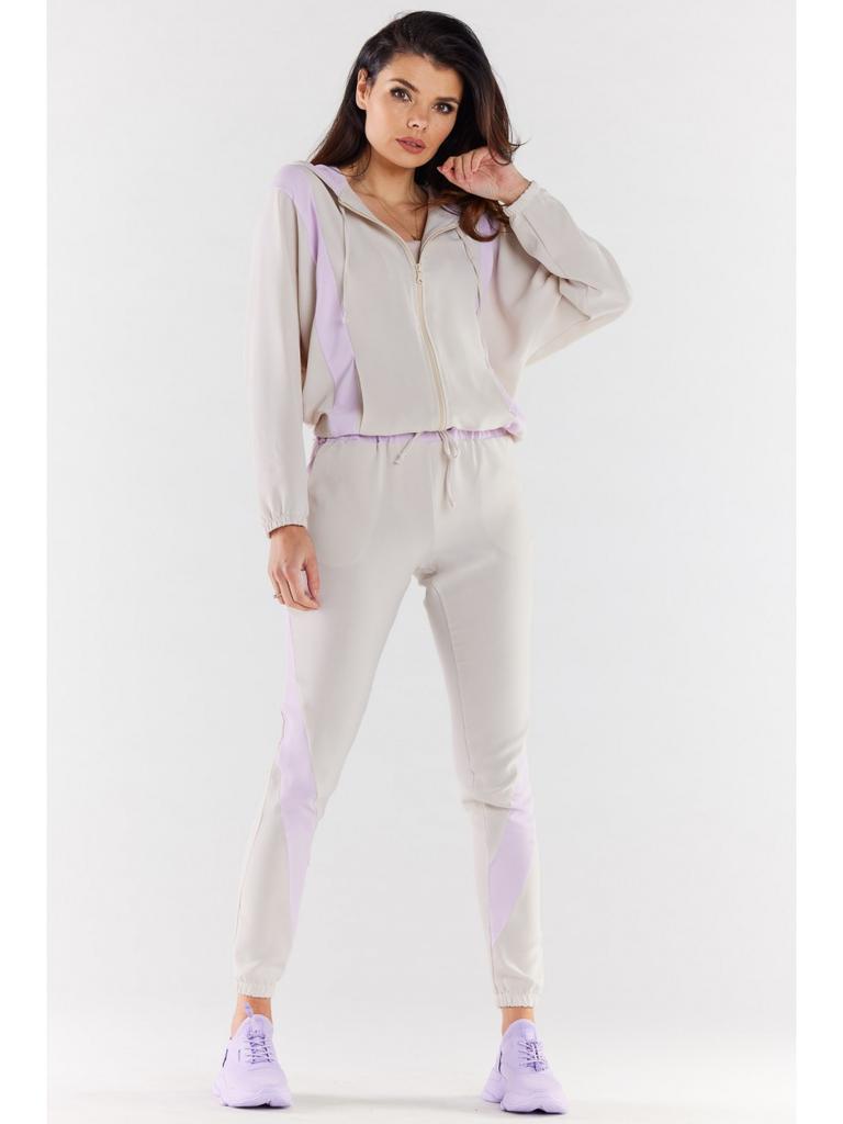 Casual fabric hoodie, beige and purple, size M