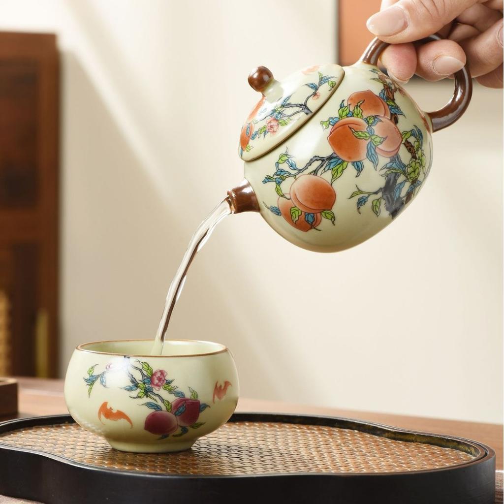 Ru kiln Jiutao series beam pot, teapot, tea maker, household ceramic tea set, tea maker, single pot opening can raise teapot