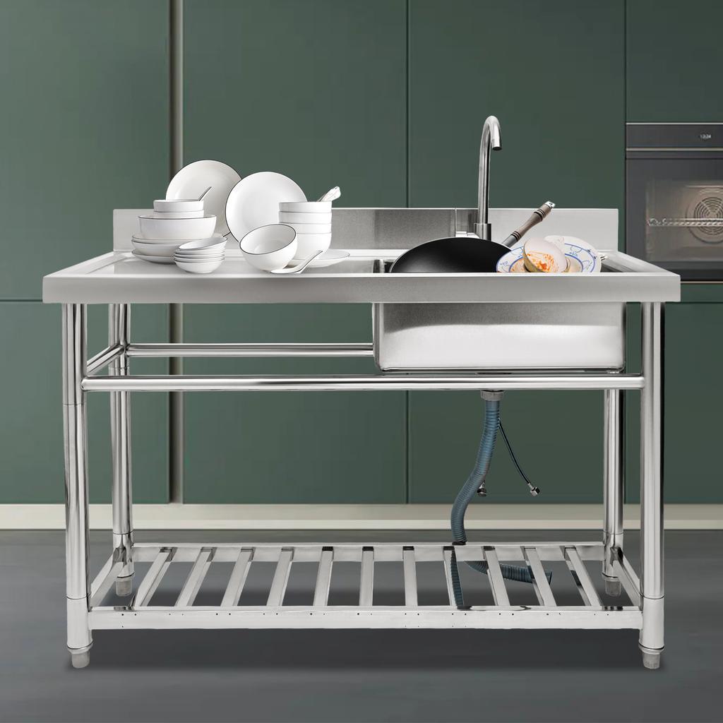Stainless Steel Kitchen Sink Free Standing W/ Adjustable Feet, Commercial Restaurant Sink, 201 Stainless Steel Single Bowl Sink