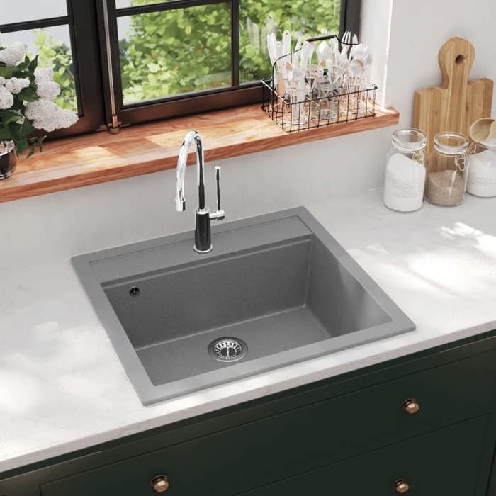 VidaXL Évier de Cuisine en Granit Bac Unique Gris Maison Décor de Cuisine 142955