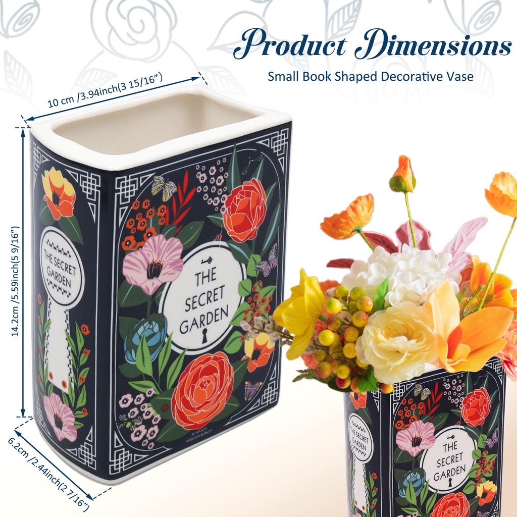 1Pc Book Shape Decorative Vase Ceramic Book Vase Handmade Flower Vases Multi-purpose Storage Box for Office Room Home Decoration