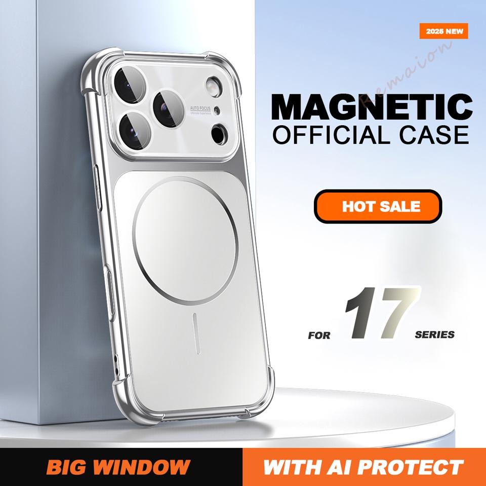 

Magnetic Phone Case For iPhone 17 13 14 15 16 Pro Max Air Magsafe Official Big Windows Shockproof Protector Cover For iPhone 16
