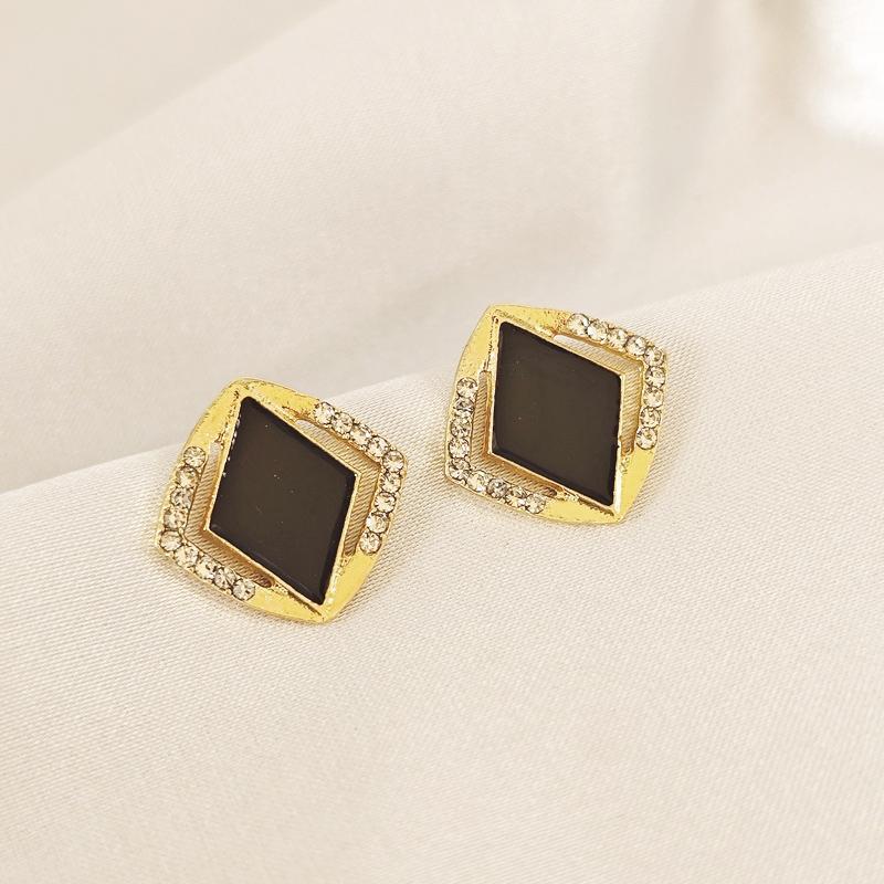 Elegant Black Square Crystal Stud Earrings for Women