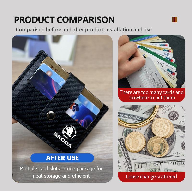 Car Carbon Fiber RFID Card Holder Card Case Wallet Storage Accessories For Skoda Fabia 1 2 Octavia a7 RS Superb Rapid Yeti Karoq fsvr64