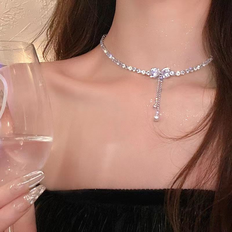 Κολιέ Choker από Κρύσταλλο και Μαργαριτάρι, Κρεμαστό Δάκρυ, Νυφικό Κοσμήμα για Γυναίκες
