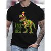 European Sizes Men'S 3D Printed Christmas Tree Rex T-Shirt for Summer, Casual Round Neck, Short Sleeve Outdoor Wear