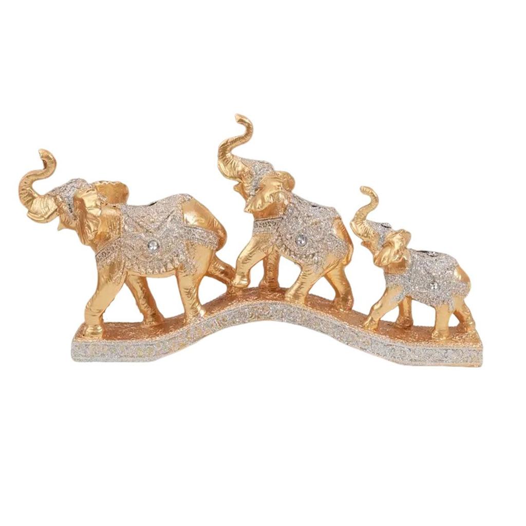 1Pc Resin Feng Shui Golden Three Elephant Decorative Ornaments, Elephant Collection Statues, Suitable for Home, Desktop Decoration Ornaments