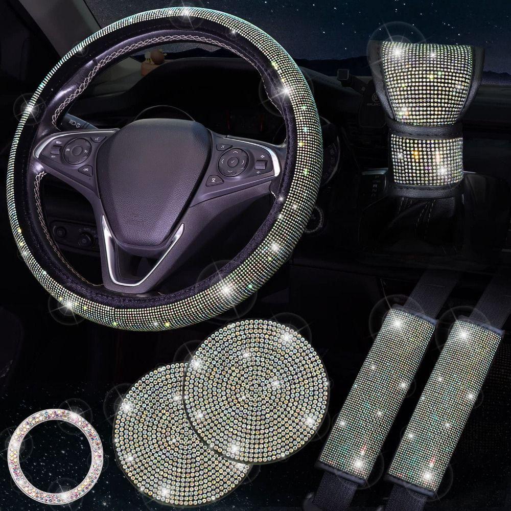 Rhinestone Bling Car Interior Accessories Set Steering Wheel Protective Case Vehicle Accessories