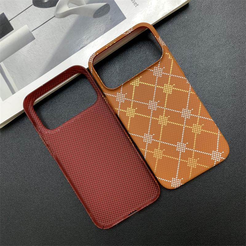 Plaid Apple Hot Stamping Luminous Phone Case - Carbon Fiber Texture for iPhone 16 Pro Max, Skin-Feel Protective Cover for iPhone 14/15.