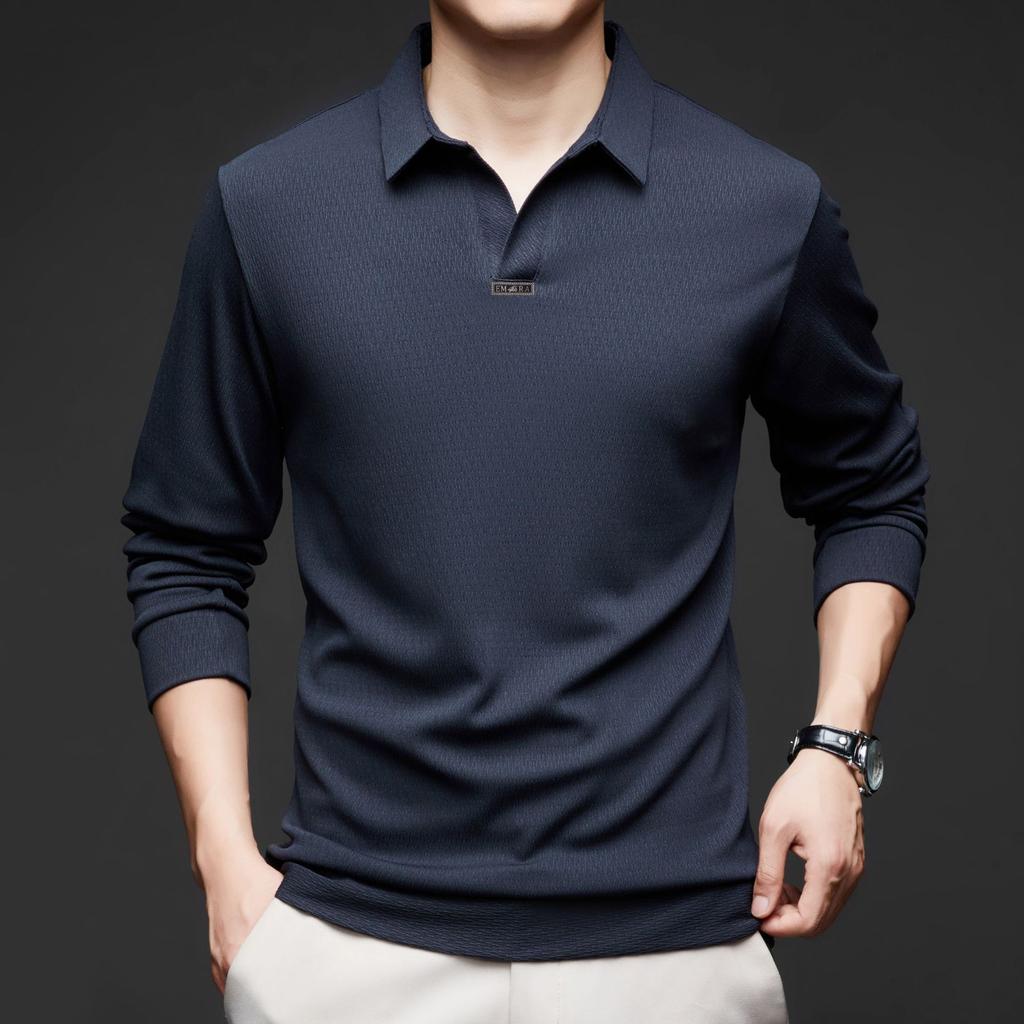 Men's Long Sleeve Lapel Polo Shirt Men's Scissors Collar Premium Sense Led Clothes