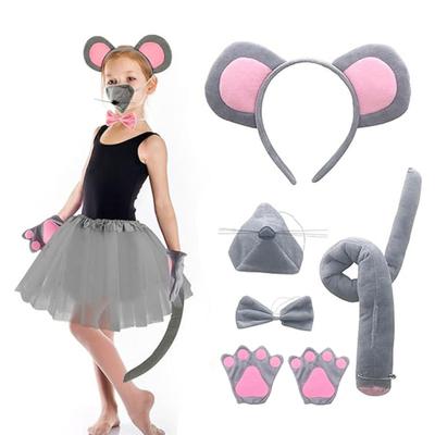 Souprava kostýmů myši Náhlavní souprava myši Ocas Nos Motýlek Rukavice Sada Cosplay Kostýmový doplněk pro Halloweenské vánoční večírky