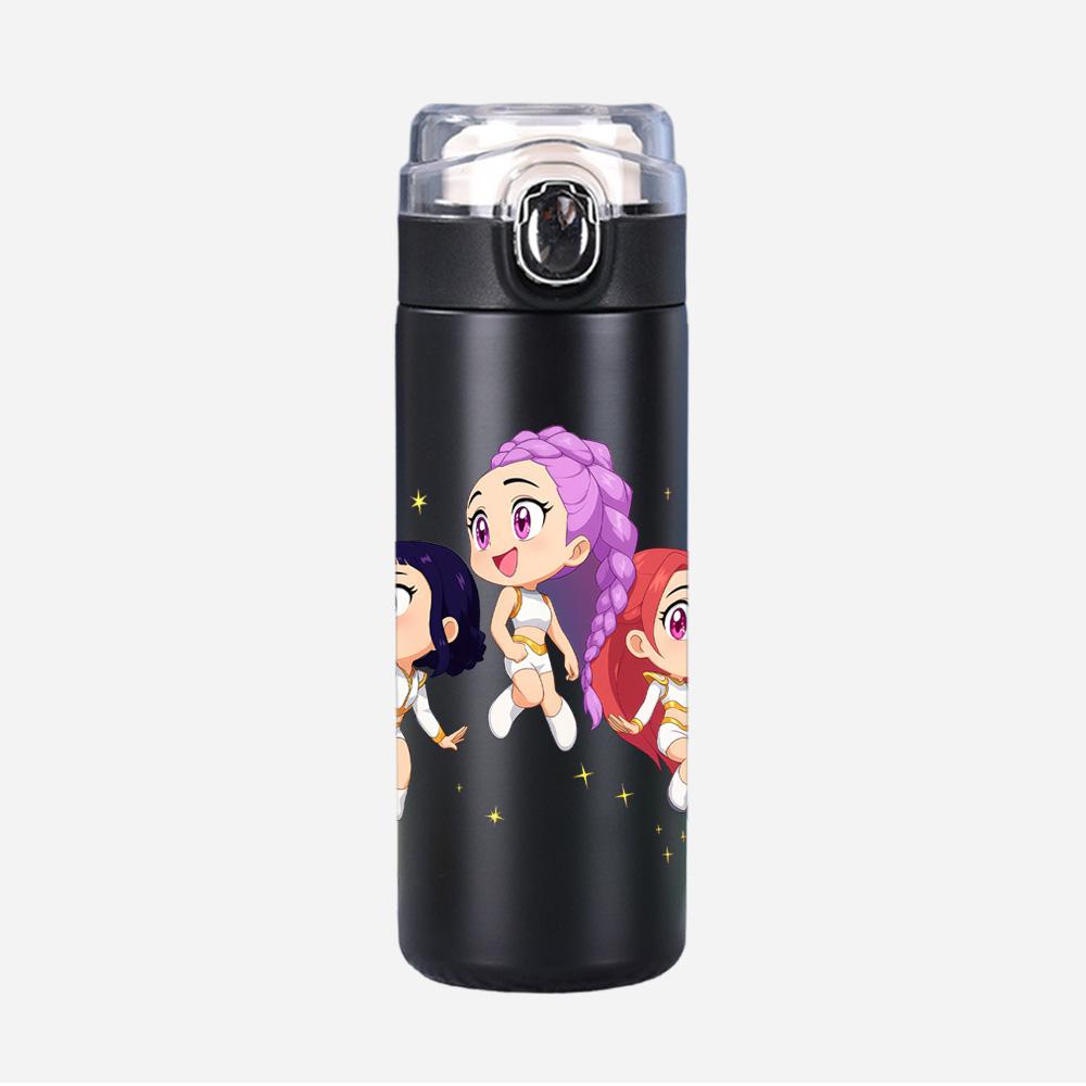 Anime K-Pop Demon Hunters Printed 400Ml Water Bottle Thermos Cup Portable Stainless Steel Leak Proof Camping Water Cup Kid Gift