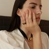 Niche Design Brass Plated 18K Real Gold Inlaid Black Agate Dual-Purpose Earclip Ring, Unique Fashion Ring